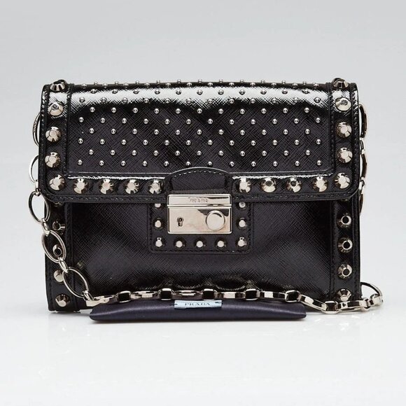 Prada Black Vernice Leather Studded Crossbody Bag - Picture 5 of 12